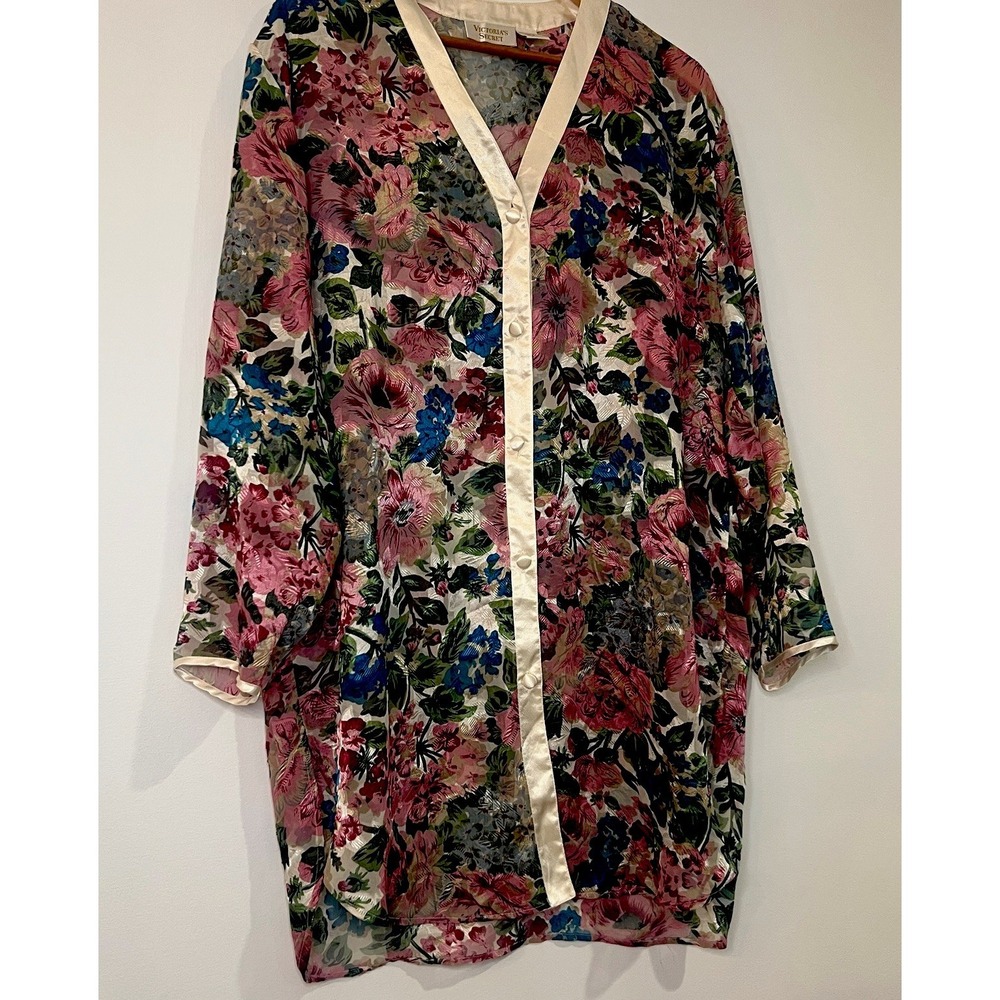Victoria's Secret Vtg Medium Large Gold Label Floral Slip Night Shirt Robe